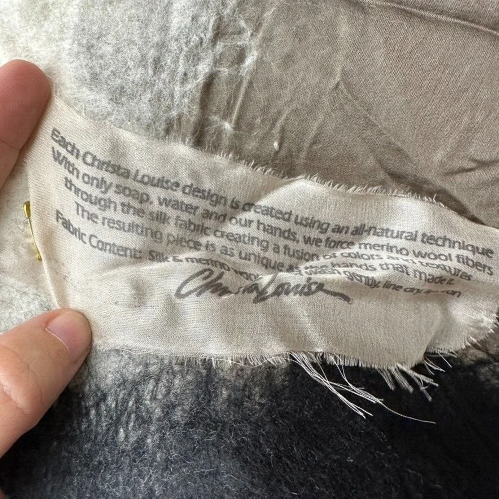 Christa Louise Scarf Handmade Wool Silk Rectangle Black Tan White‎ Artsy Boho